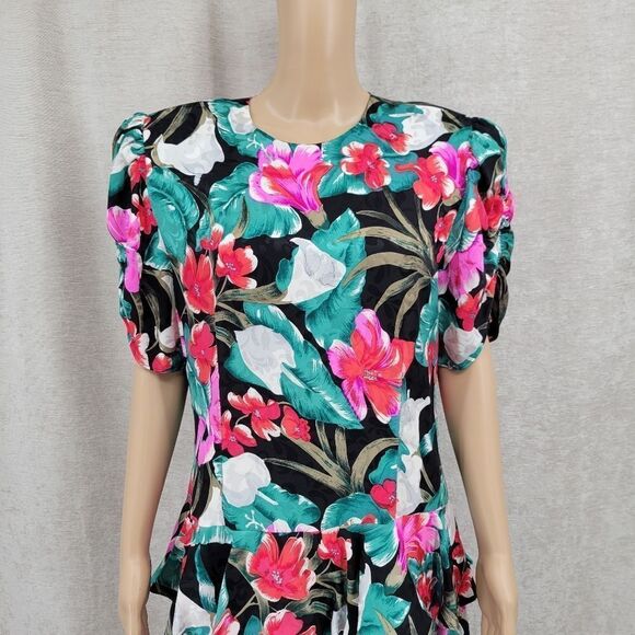 Maggy London by Jeannene Booher 80s Silk Tropical Dress Women's Plus Size 14 - Picture 3 of 14